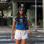 BRASIL Letter Graphics Print Goth Y2k Yellow Skinny Cropped Tees Women Sexy Streetwear 2000s Harajuku New Woman Clothing T-Shirt