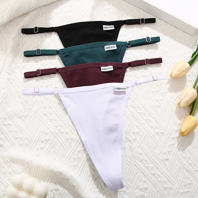 Cotton Sexy Thongs Adjustable Women's Panties Soft Panties Low Waist Seamless Thongs Woman Lingerie Tangas Mujer S-XL FINETOO