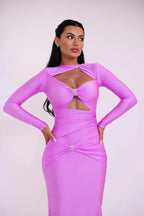 Articat Sexy Hollow Out Long Sleeved Elastic Tight Dress Women Pleats Double Layered Female Vestidos Elegant Party Evening Dress