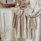 2025 New Spring European American Style Sister Clothes Kids Princess Dresses Long Sleeved Cotton Print 2-7Yrs Girl Party Dress