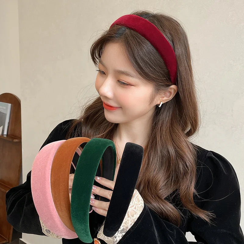 Autumn Winter Soft Velvet Cloth Sponge Padded Hairbands for Women Girls Casual Shopping Face Washing Dress Up Hair Accessories