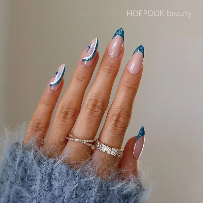 24pcs Nude French Fake Nails White Edge Almond False Nails Art Full Coverage Removable Waterproof Artificial Press on Nail