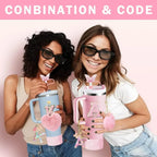 9PCS Accessory Set for Stanley Cup 30oz 40oz Butterfly Straw Cover Cap Silicone Boot Charm Initials Sticker Spill Proof Stopper