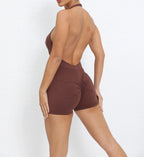 Gym Sport Jumpsuit Short Jumpsuit with Pocket Women Sportswear One Piece Yoga Set Sexy Backless Scrunch Fitness Overalls Romper