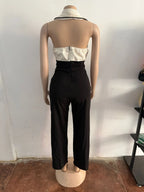 Elegent Office Lady Jumpsuits for Women Full Length Summer V Neck Sleeveless Blazer Jumpsuit High Waist Sexy Backless Jumpsuit