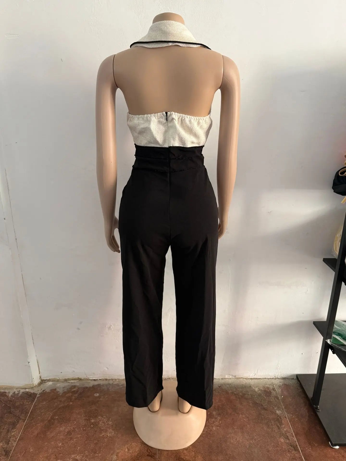 Elegent Office Lady Jumpsuits for Women Full Length Summer V Neck Sleeveless Blazer Jumpsuit High Waist Sexy Backless Jumpsuit