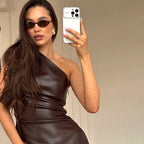 2025 Fall Snd Winter New Pure Color Slim Sleeveless One-Shoulder Slanting Collar Zipper Show Thin Jacket