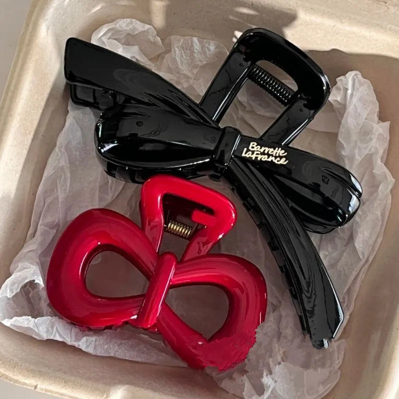 2Pcs/set Vintage Blue Polka Dot Red Bow Hair Clip Shark Claw Clamp Hairpin Barrette Korean Hair Headwear Accessory For Women