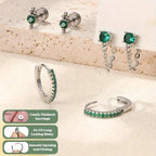 20pcs Stainless Steel Delicate Comfortable Green Gemstone Flat Back Earring Set,Hypoallergenic Small Hoop Earrings Jewelry Gifts