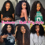 Half Wigs Human Hair Kinky Curly 3 In 1 Human Hair Wig Seamless Flip Over Half Wig Beginner Friendly Curly Wigs for Women