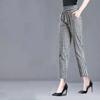 1pcs Spring Summer Women Cotton Comfort Breathable Pants Female Grid Flower Print Casual Loose Pant Lady Haren Straight Leg Pant