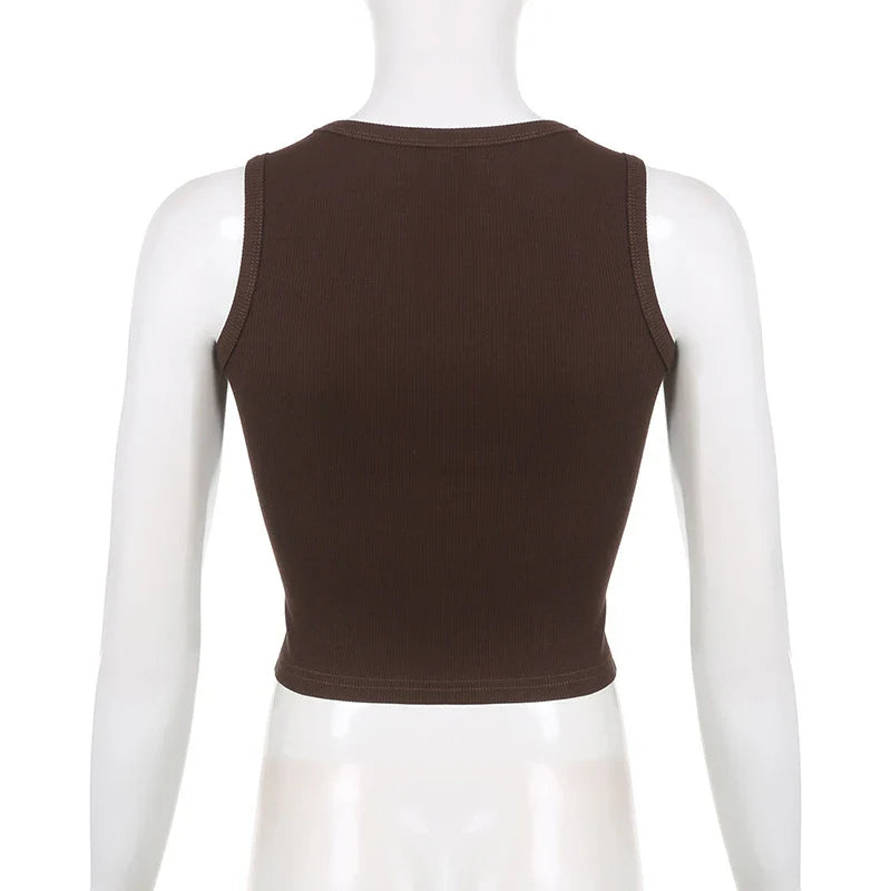 Guitar Print Sleeveless Tank Top Y2K Casual Ribbed Women Grunge Crop Top Harajuku Fashion Vest Tee 90s Street Outfits