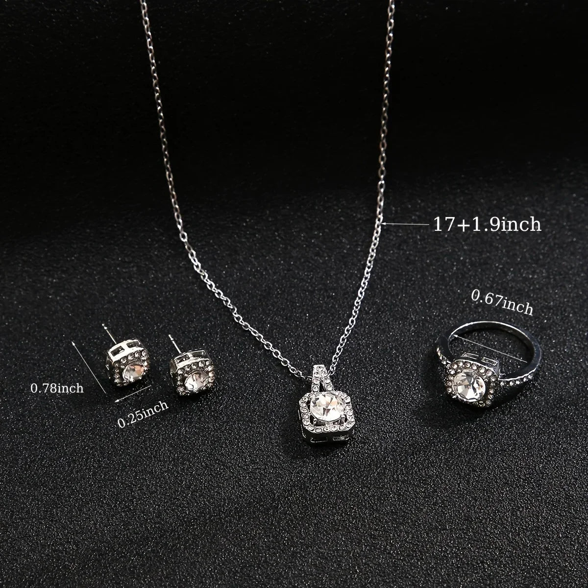 3Pcs/set Fashion Square Zircon Necklace Earrings Ring For Women Luxury Wedding Engagement Jewelry Shining Party Jewelry Gifts