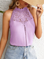 Elegant Sleeveless Women's Shirt 2024 Summer Fashion Hollow Lace Style Tank Top For Women Tops Bloues Camisas De Mulher AXR297