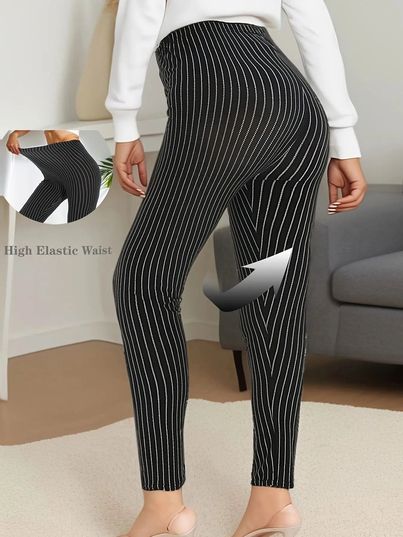 CUHAKCI Plus Size Sports Tight Women's Bottom Pants Black Vertical Strip High Elasticity Casual Fitness And Ankle Nine Pants