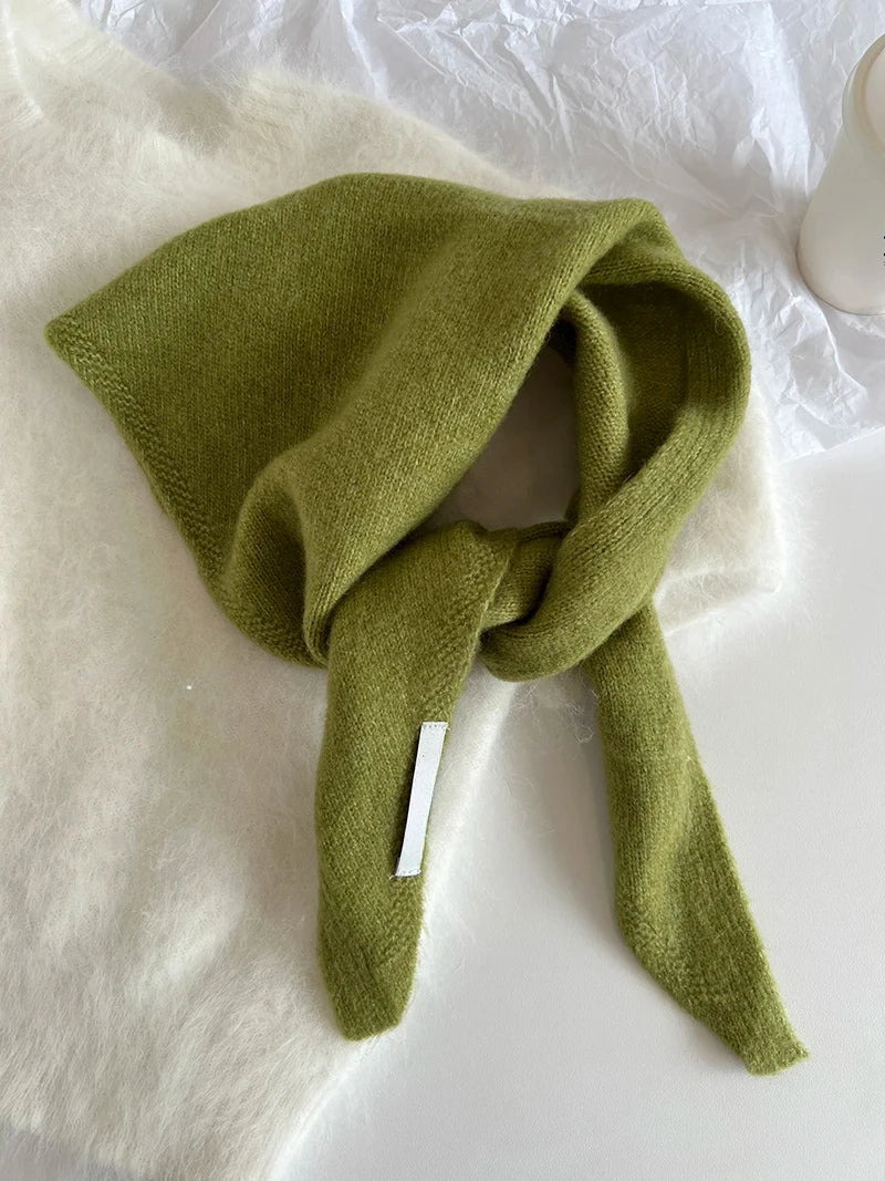 British Korean Style Niche Wool Knitted Triangular Scarf Women Headscarf Knitted Scarf Multi-functional Warm Knitted Scarf