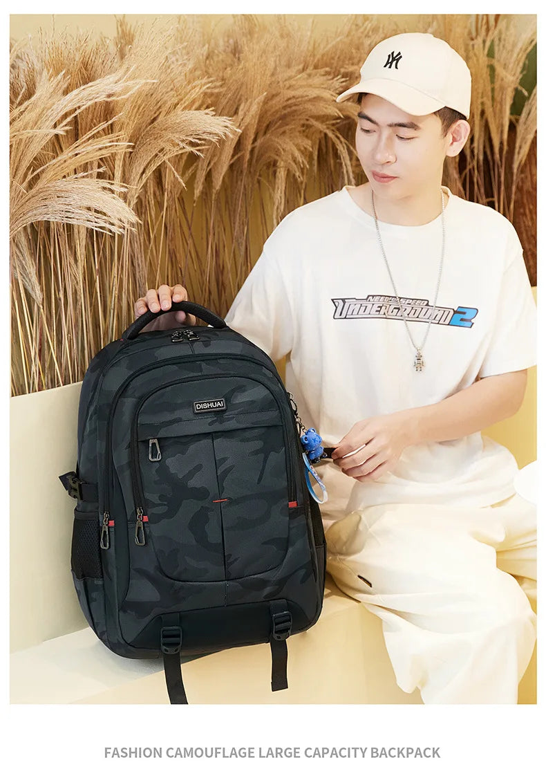 2025 new camouflage backpack for boys High capacity school bag for junior high school students Outdoor travel backpack for men