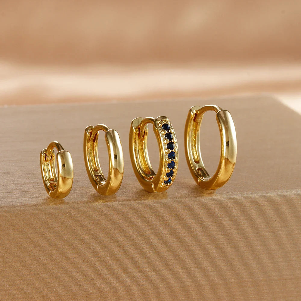 4PCS Set Stainless Steel Huggie Minimal Hoop Earrings 6/8/10mm Crystal Zirconia Helix Tragus Cartilage Earrings Piercing Jewelry