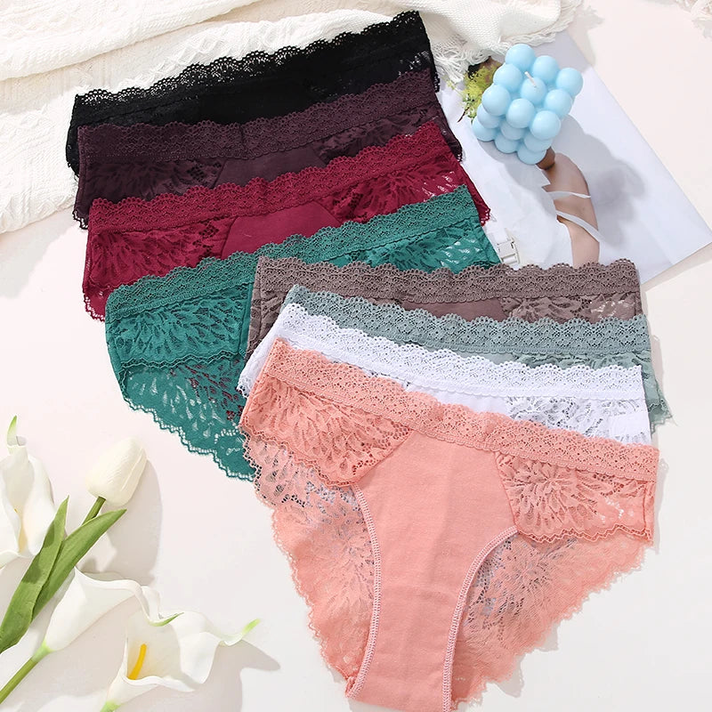3PCS/Set Sexy Perspective Women Back Lace Panties Patchwork Cotton Underpants Hollow Out Lingerie Underwear Comfortable Briefs