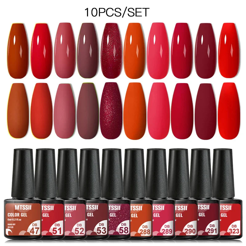 10PCS/Set Gel Nail Polish Set 125 Colors Glitter Semi Permanent Hybrid Gel Varnishes Base Top Coat Soak Off UV LED Nail Art Gel