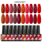 10PCS/Set Gel Nail Polish Set 125 Colors Glitter Semi Permanent Hybrid Gel Varnishes Base Top Coat Soak Off UV LED Nail Art Gel