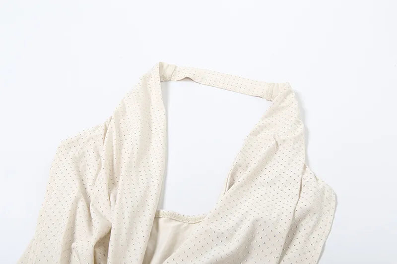 2025 New Diamond Pasted Solid Color Mini Dress Women Fashion Deep V-neck Strapless Dresses Female Trend Streetwear Clothing