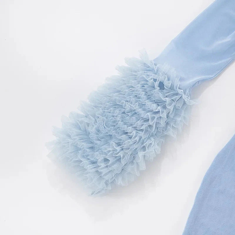 2025 Autumn Furry Patchwork Dress Women See Through Full Sleeve Sexy Hollow Cross Elegant Luxury Banquet Birthday Party Clubwear