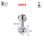 1/10PCS ASTM F136 Titanium 16G Heart CZ Threaded Labret 3mm/4mm CZ Cartilage Tragus Helix Nose Stud Piercing Jewelry