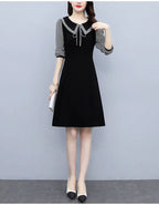 2025 New Spring Autumn Wear Temperament Small Flavor Style Slim Skirt Doll Collar Fashion Dress Women