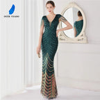 DEERVEADO Elegant V Neck Mermaid Evening Dress Long Luxury Beads Women Evening Party Dresses 2025 New Formal Dress 19085