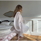 3D Flower Ruffles Mini Dress Women Elegant V Neck Lace Up Long Sleeves Ribbon Vestidos Female 2025 Summer Fashion Chic Dress