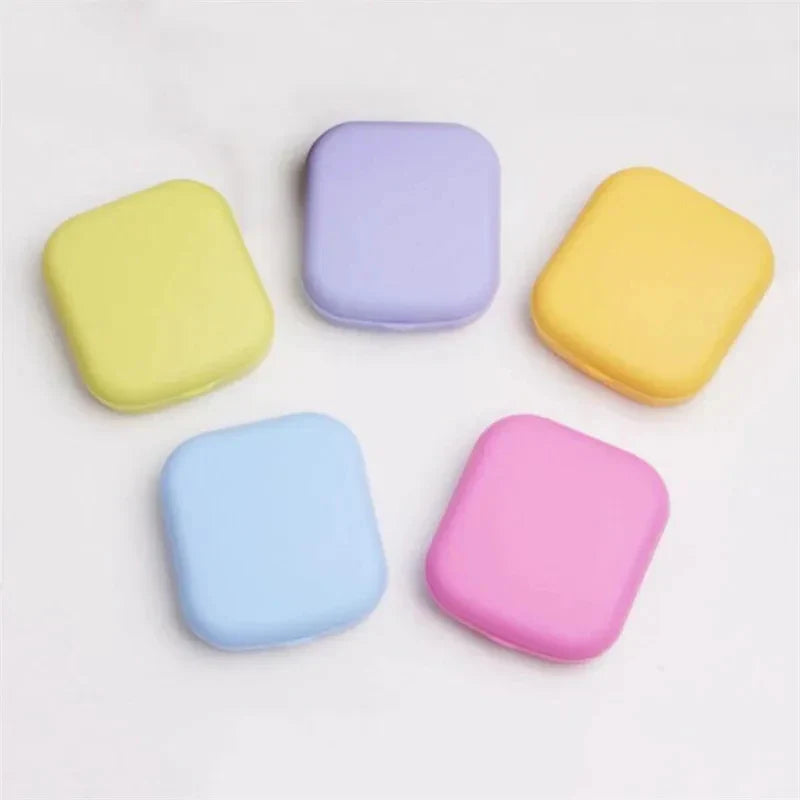 1pcs Mini Square Contact Lens Case with Mirror for Women Colorful Lens Box Eye Container Lovely Travel Kits