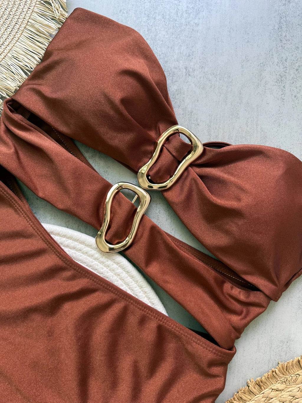 3 Colors Sexy Metal Rings Cut Out Women Swimwear One Piece Swimsuit Female Bandeau High Leg Cut Bather Bathing Suit Swim B022D