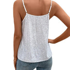 2024 Women´s Summer Sequin Cami Tops Spaghetti Strap V-Neck Sparkle Shimmer Loose Sleeveless Tanks Tops