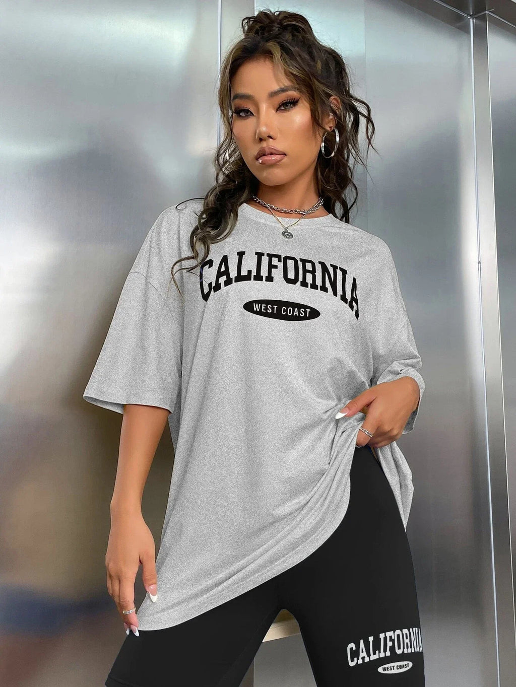 California West Coast City Letter Graphic T-Shirts Set Women New Soft Cotton 2 Piece Set Summer Shorts Elasticity Short Sleeve