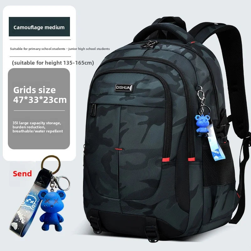 2025 new camouflage backpack for boys High capacity school bag for junior high school students Outdoor travel backpack for men