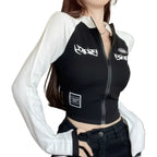 American Style Zippered Long Sleeved T-shirt