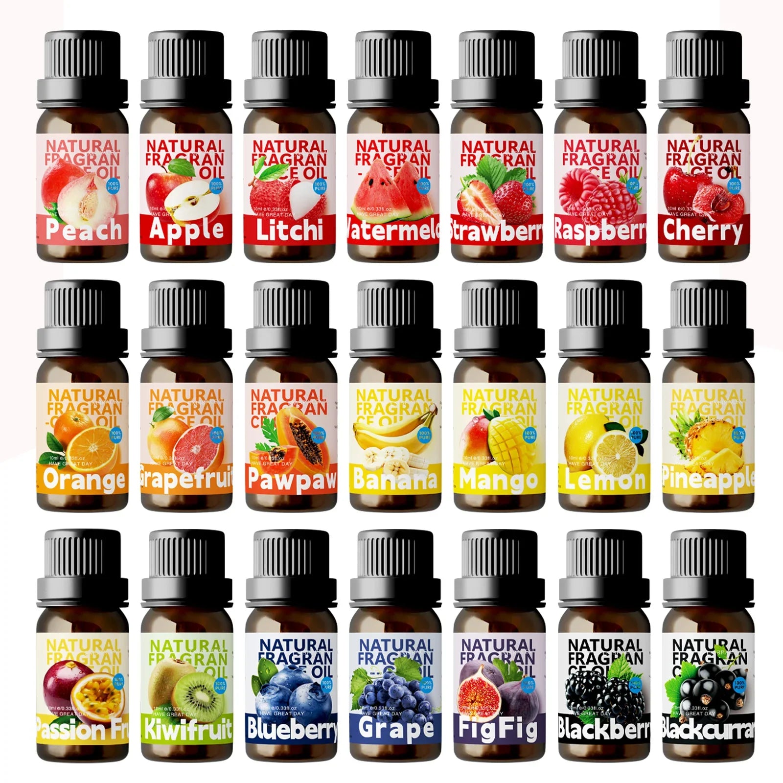 22Type Fruit Essential Oils Skincare Fragrance Oil for Diffuser Candles Making -Strawberry Lemon Mango Cherry Raspberry