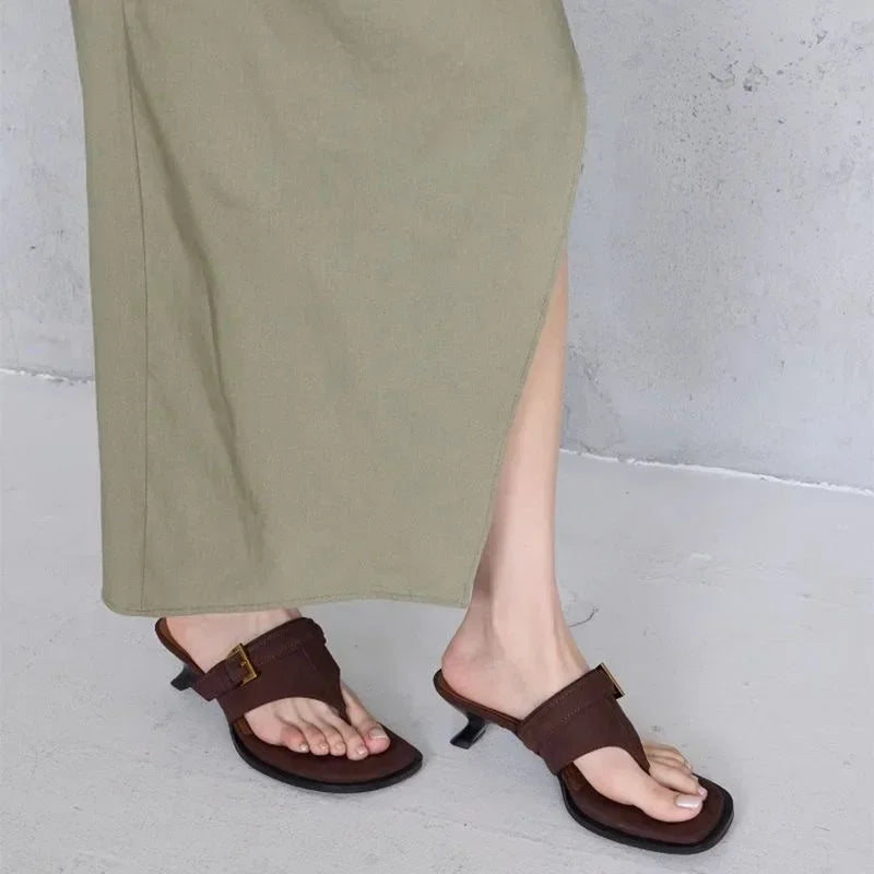 2025 New French Small Cool Drag Square Toe Flip Flops Stiletto Slippers for Women