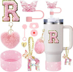 9PCS Accessory Set for Stanley Cup 30oz 40oz Butterfly Straw Cover Cap Silicone Boot Charm Initials Sticker Spill Proof Stopper