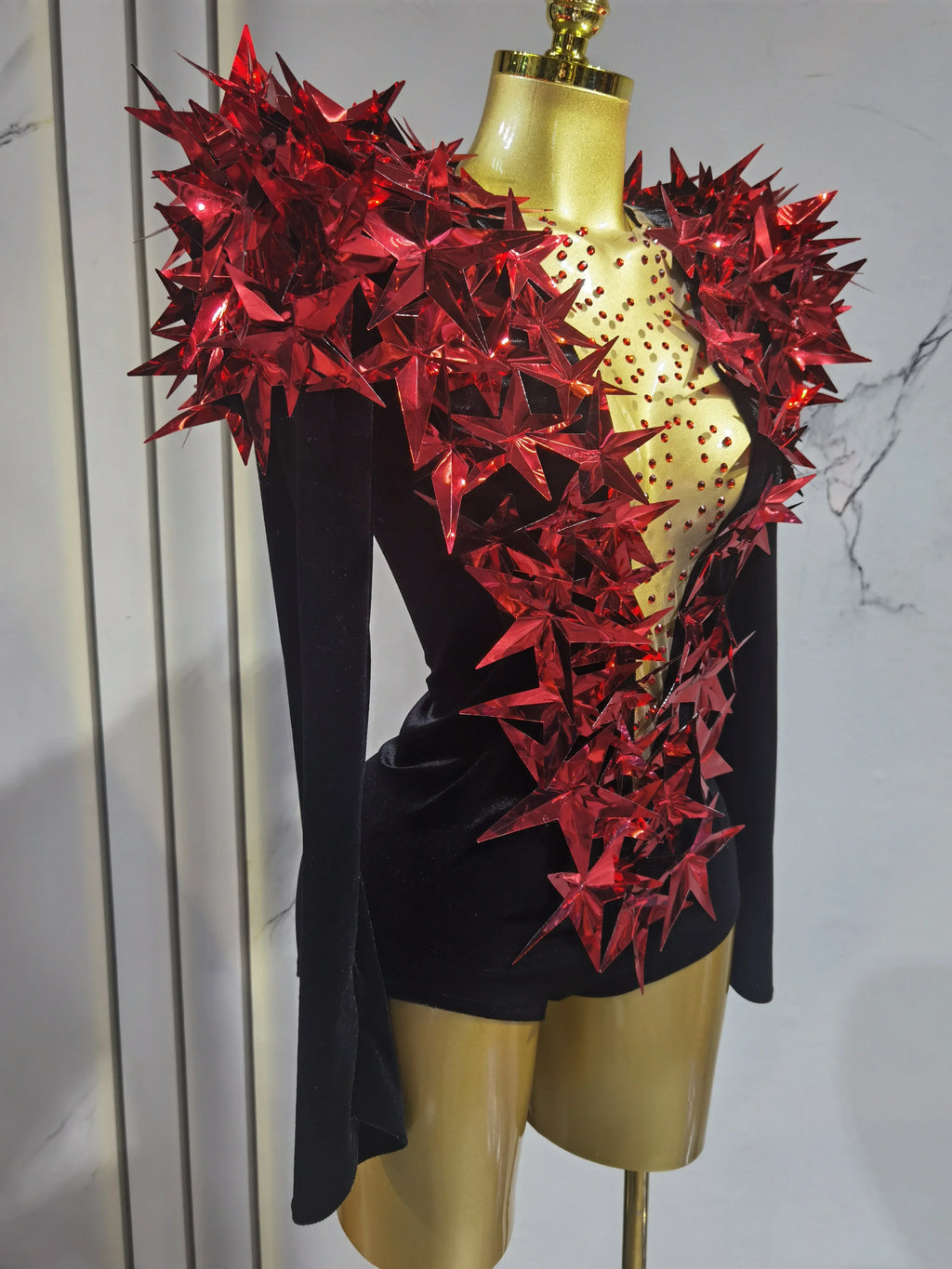 2025 New Shiny Black Rhinestone Velvet Long Sleeve Bodysuit Women Evening Party Club Gala Hosts NightClub Bar Stage Costumes