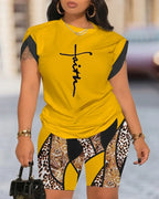 Digital Print round Neck Short Sleeve Women's Suit Summer New Style Elegance Quality Polyester Fiber Skirt Set from Mainland Chi