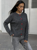 DGLUKE Crew Neck Knit Cardigan For Women Long Sleeve Fluffy Cashmere Sweater Coat Autumn Winter Button Through Cardigans Korean