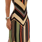 Colorful Striped Print Side Slit Maxi Dress Women Colorblock Sleeveless Slim Long Dresses Summer Streetwear Vestidos Para Mujer