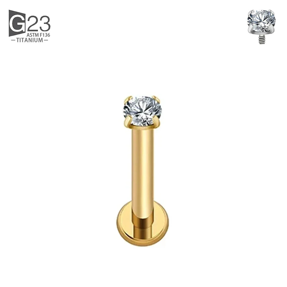 ASTM F136 Titanium 2/2.5/3/4mm CZ Labret Stud 16G Tragus Helix Cartilage Conch Flatback Earlobe Piercing Body Jewelry