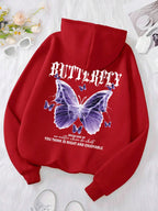 Beautiful Purple Butterfly Printing Hoodies Women Fleece Pocket Hoody Simple Casual Hoodie Autumn Loose Female Streetwear