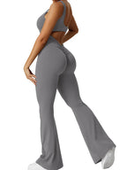 2025 Summer New Women's Sexy Hottie Style Backless One-piece Suit Sports Fitness Yoga Pullover One-piece Suit Flared Pants