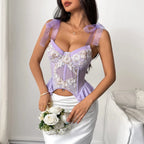 Best Selling Floral Embroidery Steel Ring Mesh Strap Vest Top Women's Outerwear Casual Breathable Summer Tank Tops