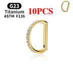 1/10PCS F136 G23 Titanium Piercing Nose Ring D Shape Hinged Segment CZ 16G Clicke Cartilage Tragus Helix Earrings Body Jewelry