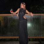 Cryptographic Sexy Cut Out Maxi Dress Outfits for Women Elegant Club Party Bodycon Sleeveless Tank Dresses Vestido Summer Chic